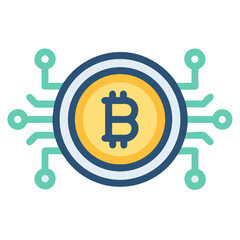 Bitcoin Cryptocurrency Icon with Connected Nodes: Blockchain Technology Concept