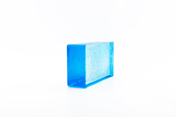 Light Blue Glass Block Isolated on White Background – Modern Interior and Architectural Design
