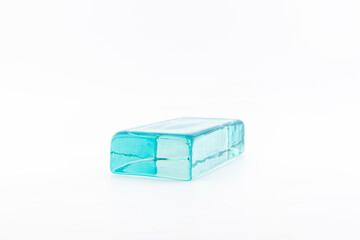 Light Blue Glass Block Isolated on White Background – Modern Interior and Architectural Design