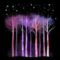 Mystical night forest with vibrant color blends.