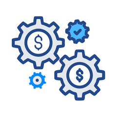 Financial Mechanism: Gears with Dollar Symbols and Check Mark for Investment Strategy