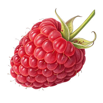 Raspberries with Green Leaves isolated on transparent background