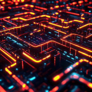 A dense neon circuit web forging an intricate puzzle, embodying the complexity of computerized processes with layered visuals pulling spectators into a cutting-edge cyber universe.