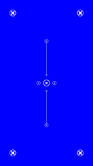 Fototapeta premium Blue screen template with tracking marks. Chromakey technique. Studio background. Video technology to add VFX visual effects during movie post-production phase.