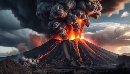 Iceland's erupting volcano spews lava into the sky, a dramatic mountain landscape