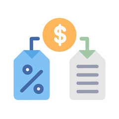 Price Comparison: Dollar Icon with Discount Tag and List on Black