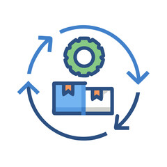 Logistics Process Automation: Boxes, Gear, and Arrows Illustrating Efficient Workflow