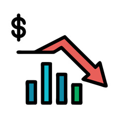 Decreasing Bar Chart with Red Arrow on Black Background - Stock Illustration