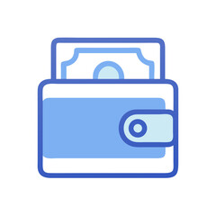 Blue Wallet Icon with Money, Finance and Savings Illustration