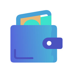 Blue Wallet Icon with Cash and Card, Financial Concept Illustration