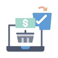 Online Payment and Shopping Cart with Confirmation Checkmark and Return Arrow