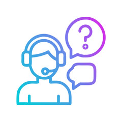 Customer Support Agent Icon with Question and Speech Bubble Illustration