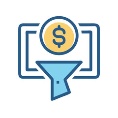Money Funnel Icon, Conversion Rate Optimization, Lead Generation Concept