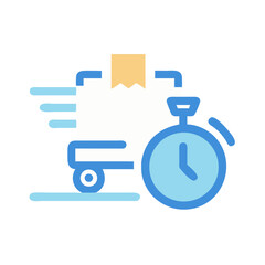 Fast Delivery Icon: Package on Wheels with Speed Lines and Clock