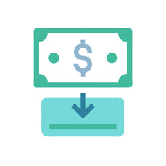 Money Transfer Icon: Dollar Bill Falling into a Container Illustration