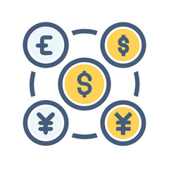 Obraz premium Global Currency Exchange Network: Dollar, Pound, Yen, and Yuan Connection