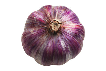 Purple garlic bulb, isolated on white transparent background. Concept of freshness and health.