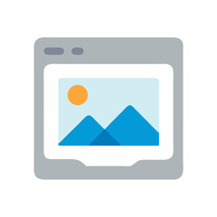 Browser Window with Landscape Illustration: Flat Vector Icon Design