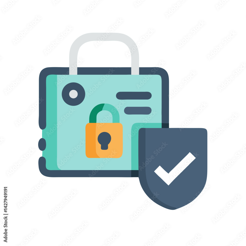 Poster secure data protection: padlock and shield illustrating data security and reliability