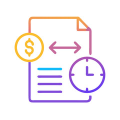 Financial document exchange: dollar, time, and contract icon for payment terms