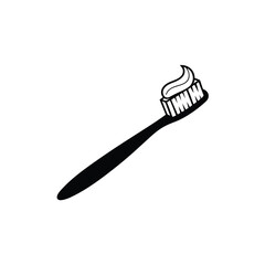 Toothbrush and Toothpaste Icon, Toothbrush with toothpaste vector silhouette, Dental, Hygiene on a white background