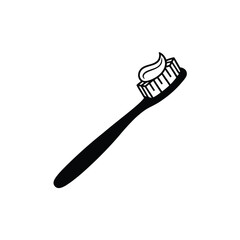 Toothbrush and Toothpaste Icon, Toothbrush with toothpaste vector silhouette, Dental, Hygiene on a white background