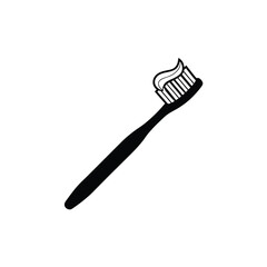 Toothbrush and Toothpaste Icon, Toothbrush with toothpaste vector silhouette, Dental, Hygiene on a white background