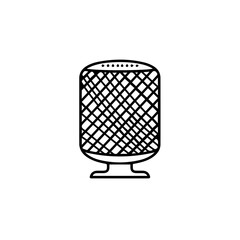 Speaker, hand-drawn illustration, black and white, for audio applications, with copy space