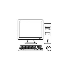 PC desktop computer line art illustration, simple design, for website design