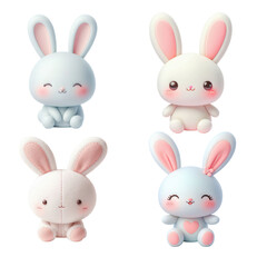 Kawaii bunnies sitting together pastel shades