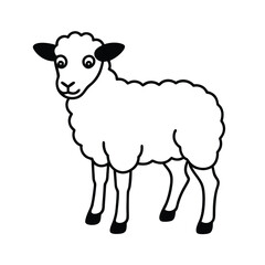 Illustration of a cute cartoon sheep with a fluffy coat isolated on white background