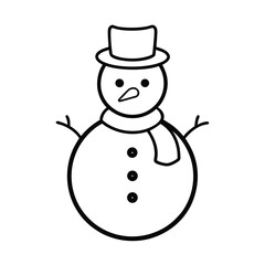 Minimalist snowman illustration with top hat and scarf for holiday designs and winter themes black and white