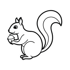 Outline illustration of squirrel holding acorn perfect for coloring books and educational materials