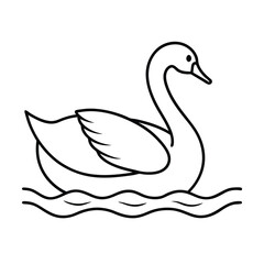 Elegant swan swimming gracefully on water simple black and white line art illustration