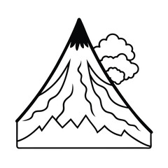 Outlined volcano with flowing lava and clouds for geothermal energy or earth science illustrations