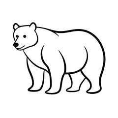 Simple black and white outlined illustration of a large bear standing calmly animal clipart