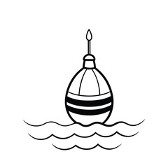 Fishing bobber floating in water outline black and white illustration angling equipment summer recreation graphic