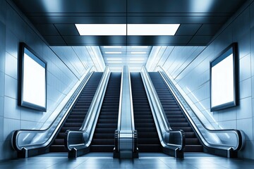 Fototapeta premium Subway station escalator poster advertisement, display template screen