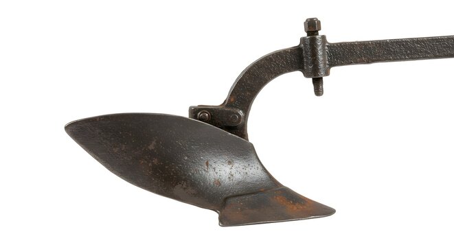 Antique Vintage Plowshare A Close-Up of a Rustic Iron Plow Blade, Showing its Aged Texture and Details - Perfect for History Buffs and Farming Enthusiasts