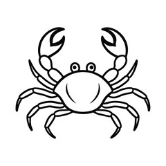 Simple crab vector illustration outline black and white aquatic animal crustacean cartoon clipart image minimalist style
