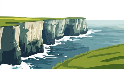 Coastal Cliff with Waves Crashing Below in Minimal Design