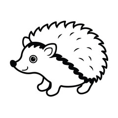 Cute cartoon hedgehog outline illustration black and white vector image isolated on white background