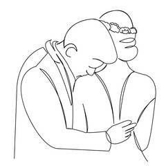 One continuous single drawing line art flat doodle groom, love, wedding, couple, bride, marriage. Isolated image hand draw contour on a white background
