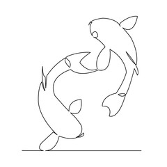 One continuous single drawing line art flat doodle fish, animal, nature, sea, water, aquatic, aquarium. Isolated image hand draw contour on a white background
