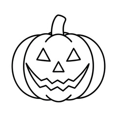 Halloween pumpkin outline illustration with triangle eyes and zigzag mouth simplistic design