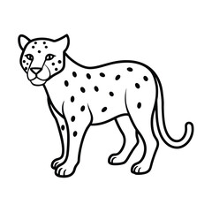 Standing leopard vector illustration line art black and white silhouette elegant feline wild animal big cat design