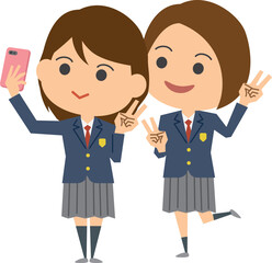 スマホで自撮りをしている女子高生のイメージイラスト
