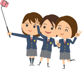 スマホで自撮りをしている女子高生のイメージイラスト