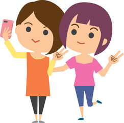 Fototapeta premium スマホで自撮りをしている女性のイメージイラスト