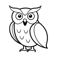 Cute cartoon owl vector illustration simple black and white outline great horned owl design